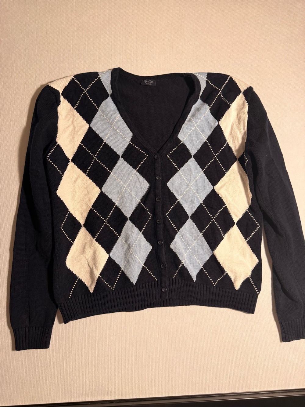 Brandy Melville J. Galt Classic Black Button-Up Cardigan - Cream & Light Blue